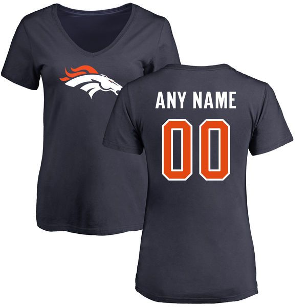 Women Denver Broncos NFL Pro Line Navy Custom Name and Number Logo Slim Fit T-Shirt->->Sports Accessory